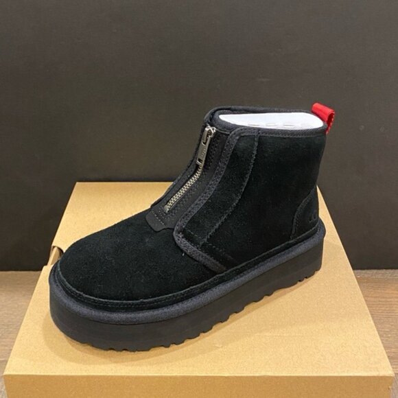 UGG Women's Neumel Platform Zip Black Ankle Short Boots Bootie Shoes Flats NEW - Picture 1 of 4